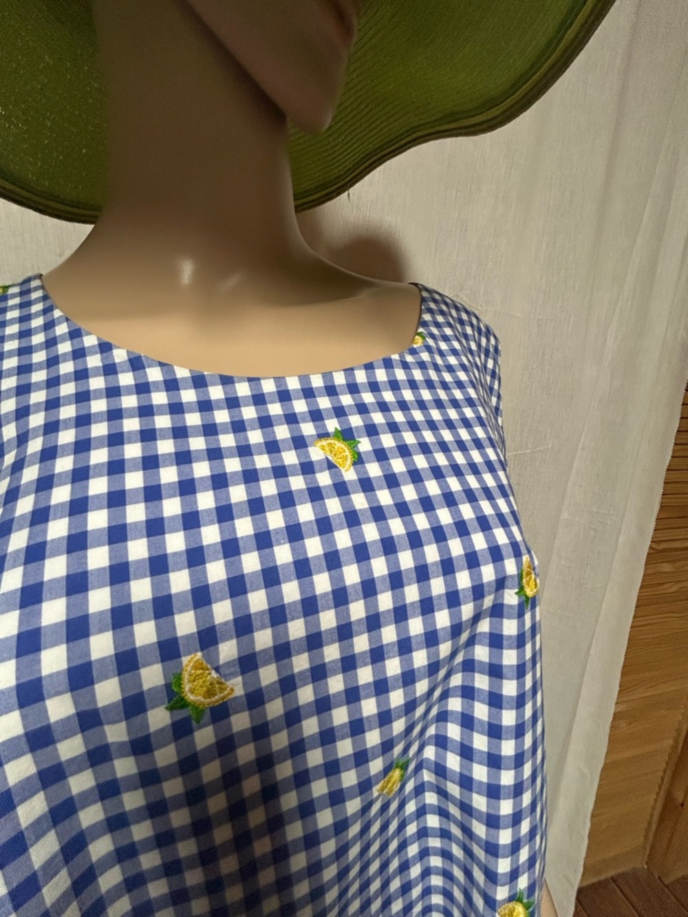 Dress 20WP lined 100% cotton 35” length 24” pit to pit flat blue gingham lemons - Picture 7 of 10